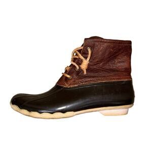 Sperry Speedy Duck Boots lace up leather two tone brown ankle rain/snow SZ 8